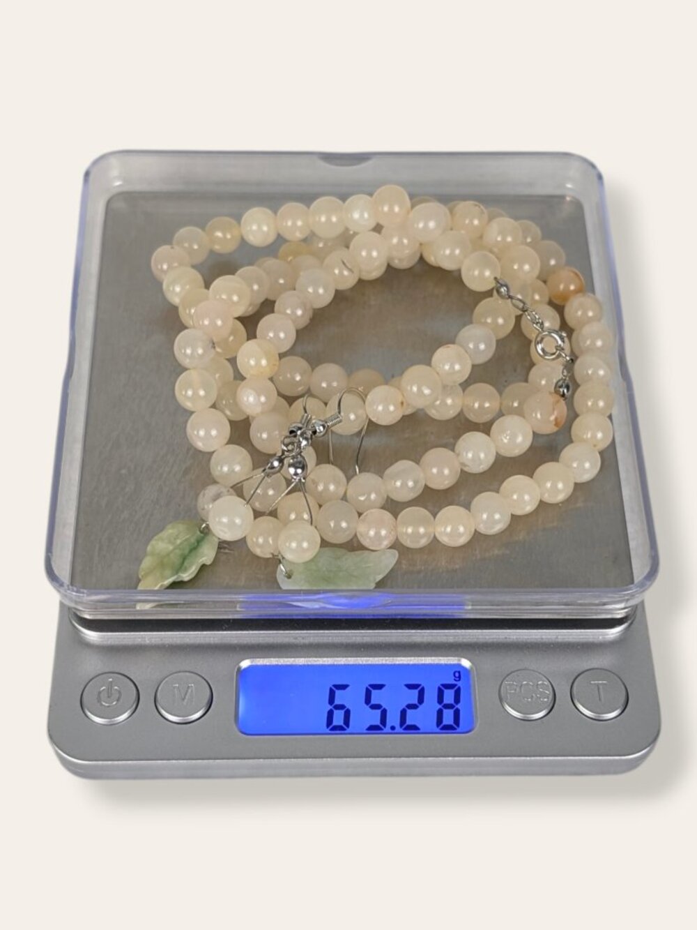 Natural White Nephrite Jade & Green Jadeite Demi Parure - Picture 9 of 9